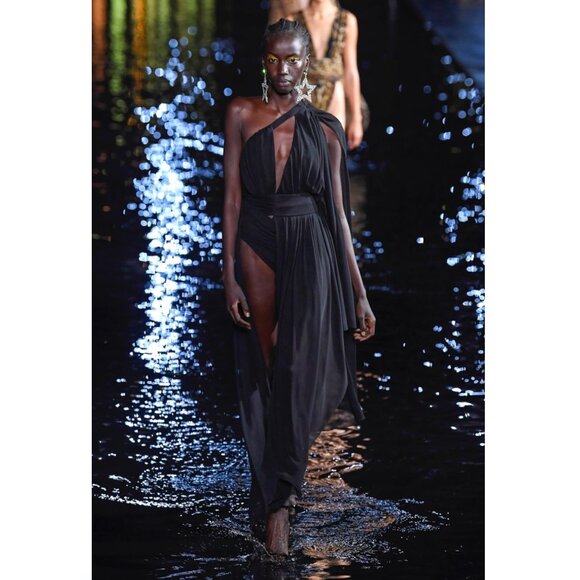Saint Laurent Asymmetric Cut-Out Chiffon Overlay Gown Dress  $7,500 Size S/M, 40 - Picture 1 of 14